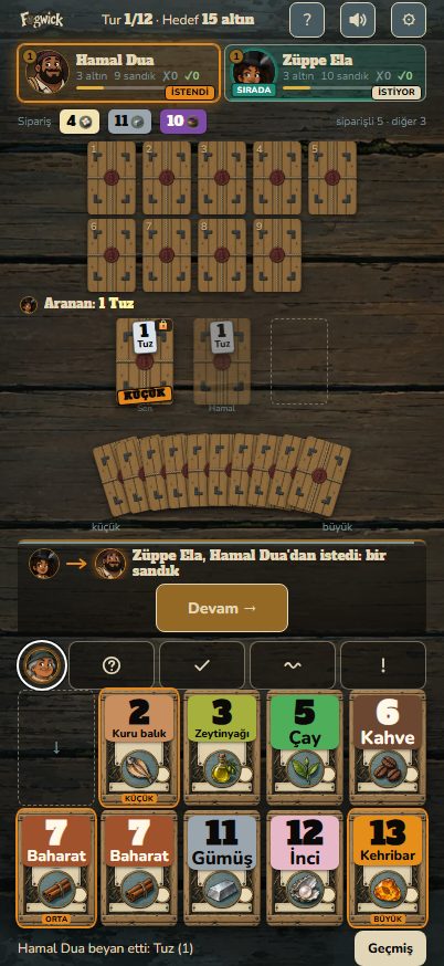 The same game table on a phone screen